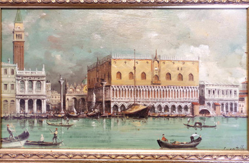 Paolo Lucatello, St. Mark's Square, Oil on panel, late 20th century - LS3677301