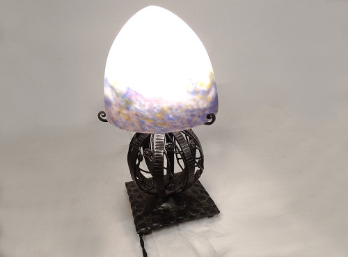 Lampe Boule Muller Frères Obus Pâte De Verre Fer Forgé Martelé Art Déco XXè