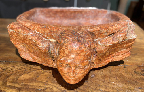 Marble Font With Angel's Head - 16th Century