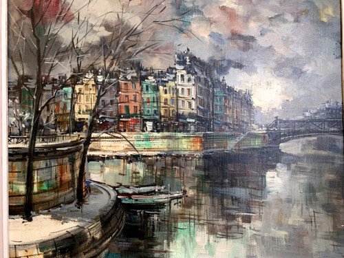 J. Warner oil on canvas "the Seine Paris"