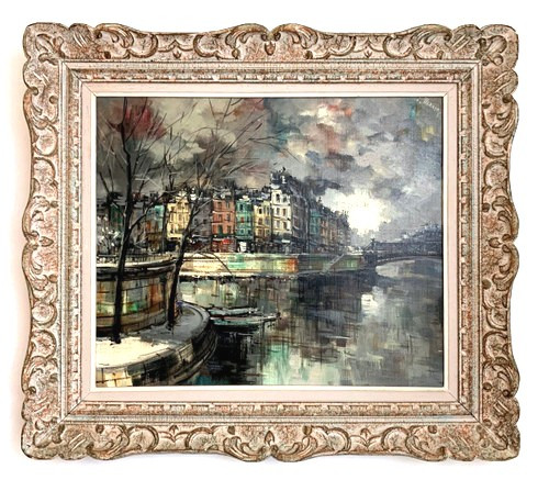 J. Warner oil on canvas "the Seine Paris"