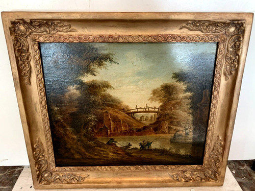 Oil On Oak Panel Animated Landscape XIX Century