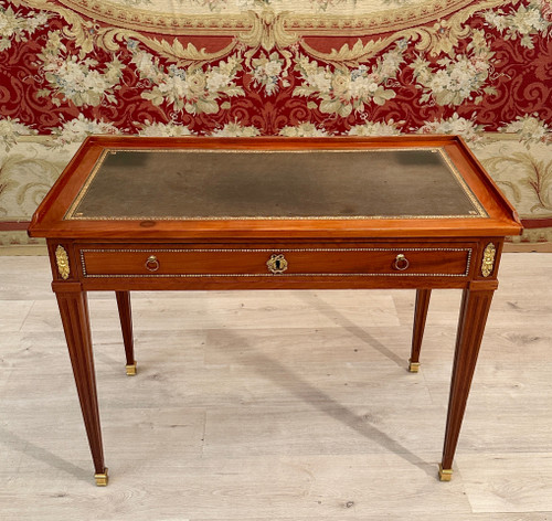 Jean-baptiste Courte, Flat Desk In Mahogany Louis XVI Period Around 1780 Stamped