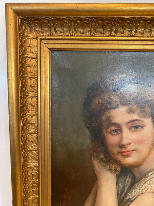 Huile Sur Toile Portrait De Jeune Femme En Buste " XX Siècle