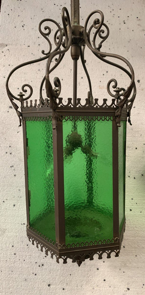 Vestibule Lantern In Bronze And Patinated Brass XX Century