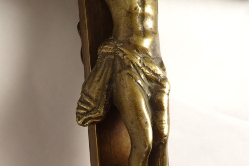 Croix de Procession Christ Crucifix Bronze Laiton Doré Vierge Marie XVIIè