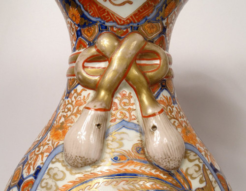 Paire Grands Vases Porcelaine Imari Japon Dragon Phoenix Dorure XIXè Siècle