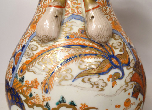 Paire Grands Vases Porcelaine Imari Japon Dragon Phoenix Dorure XIXè Siècle