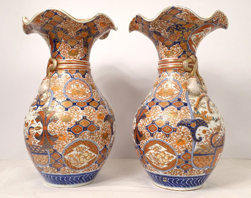 Paire Grands Vases Porcelaine Imari Japon Dragon Phoenix Dorure XIXè Siècle