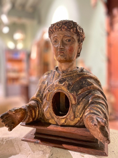 17th Century Spanish Wooden Reliquary Bust