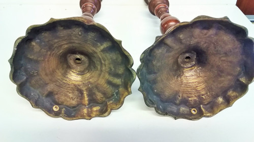 Pair of louis XIV style candlesticks in brown patina bronze 19th