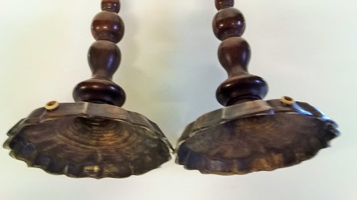 Pair of louis XIV style candlesticks in brown patina bronze 19th