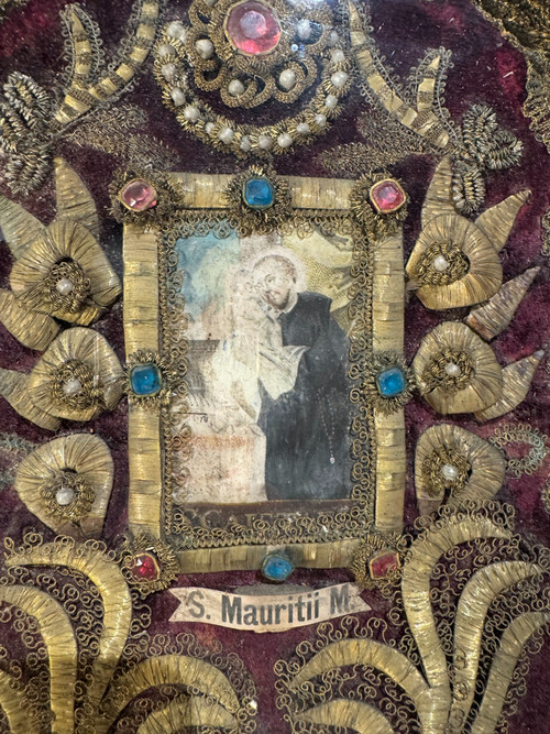 Reliquary Frame With Medallion And Relic Of Saint Maurice Martyr - With His Seals - Late 17th Century