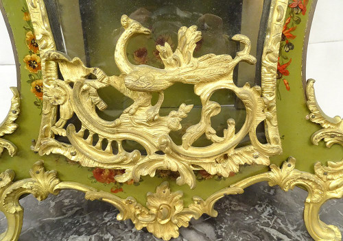 Grand Cartel Décoratif Louis XV Vernis Martin Bronze Doré Oiseaux XIXème