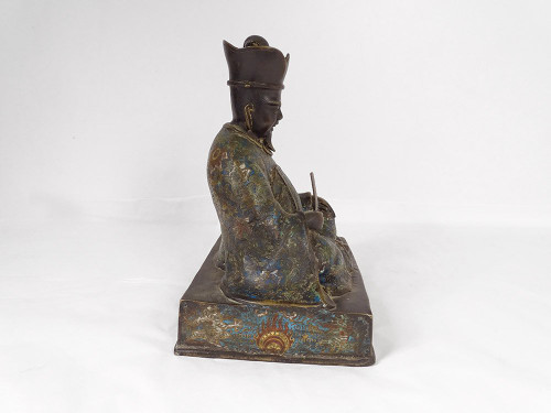 Bronze Cloisonné enamel sculpture Seated Wise Man Japan 19th century