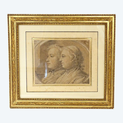 Drawing signed Georg Friedrich Schmidt portraits 1742 18th century period