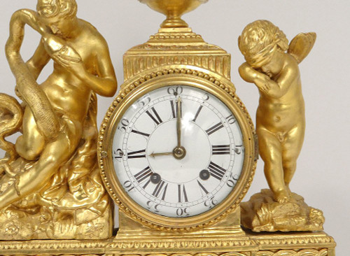 Pendolo Legno Dorato Dea Igiene Serpente Cherubino Eros Cupido Orologio XVIII