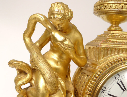 Pendolo Legno Dorato Dea Igiene Serpente Cherubino Eros Cupido Orologio XVIII