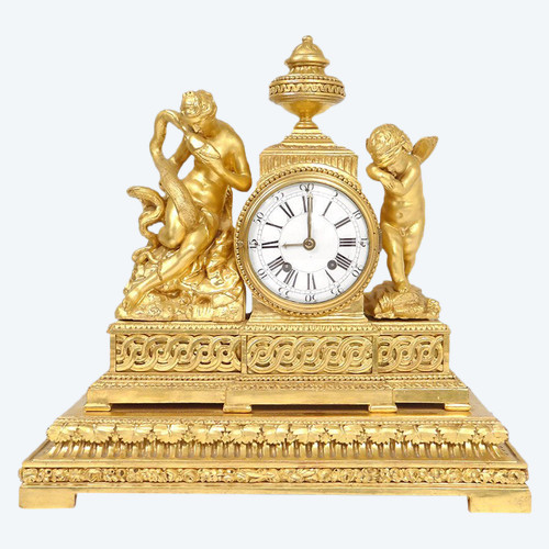 Pendolo Legno Dorato Dea Igiene Serpente Cherubino Eros Cupido Orologio XVIII