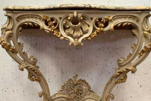 Console Sculptée De Style Louis XV En Bois Peint Et Doré XX Siècle