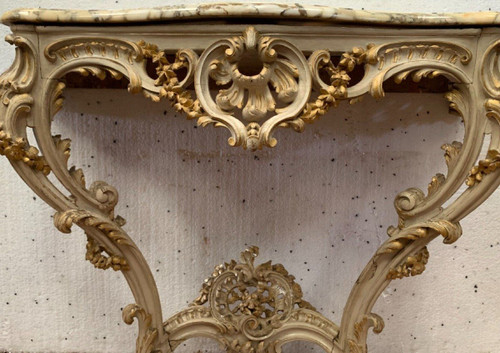 Console Sculptée De Style Louis XV En Bois Peint Et Doré XX Siècle