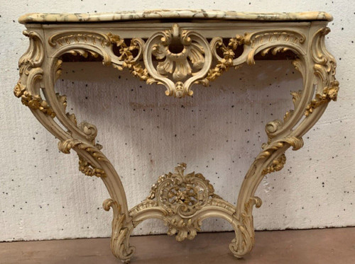 Console Sculptée De Style Louis XV En Bois Peint Et Doré XX Siècle