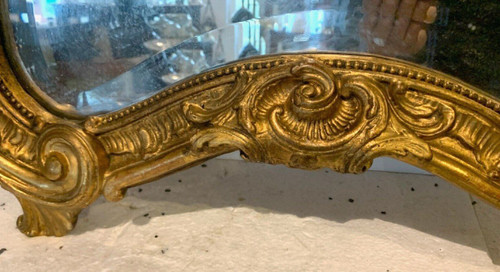 Louis XV Style Rockery Mirror In Wood And Golden Stucco XX Century