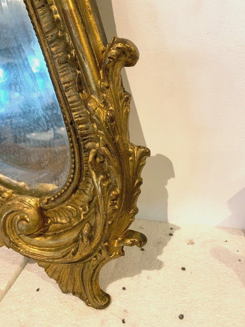 Louis XV Style Rockery Mirror In Wood And Golden Stucco XX Century