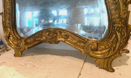 Louis XV Style Rockery Mirror In Wood And Golden Stucco XX Century