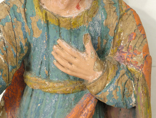 Statue Religieuse Bois Sculpté Polychrome Saint-Just Beauvais Auxerre XVIIè