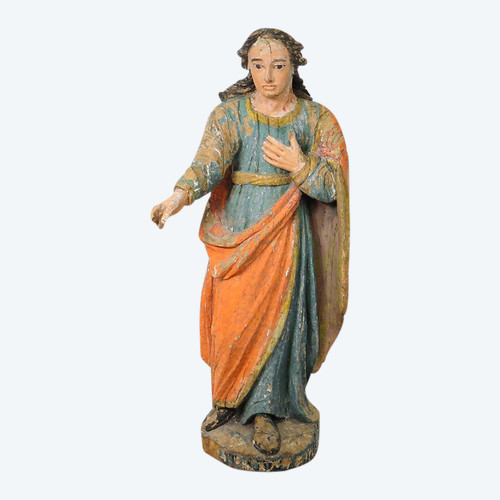 Statue Religieuse Bois Sculpté Polychrome Saint-Just Beauvais Auxerre XVIIè