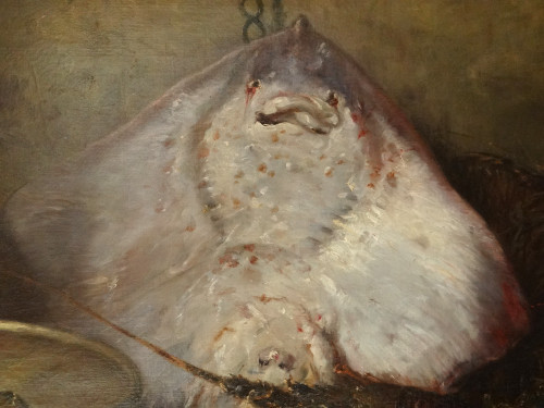 HST Nature Morte Raie Homard Poissons Coquilles Eugène Claude 164x131cm 19è