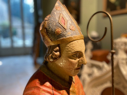 Original Seated Bishop Saint - XVIIth