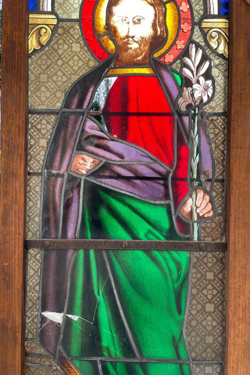 Large stained glass window with Gabriel decor - 19th century