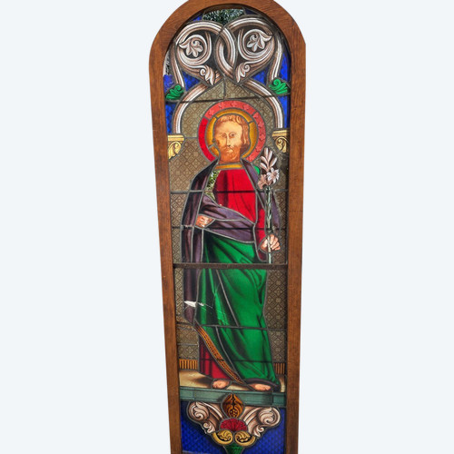 Large stained glass window with Gabriel decor - 19th century