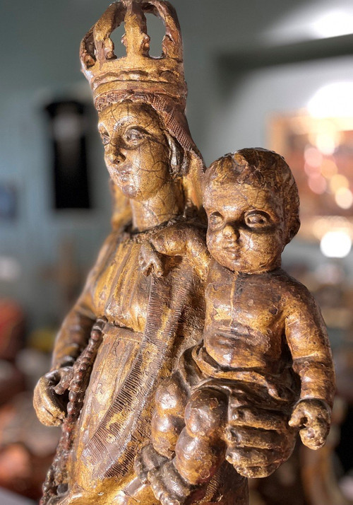 Large Golden Terracotta Madonna and Child