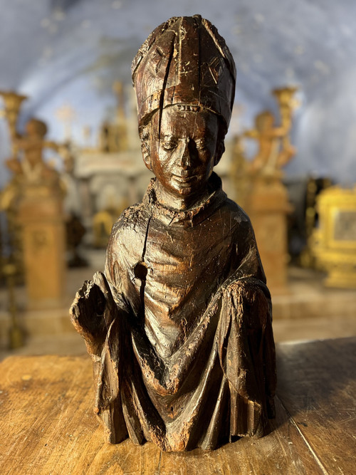 15th Century Bust Of Saint Bishop