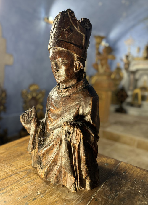 15th Century Bust Of Saint Bishop