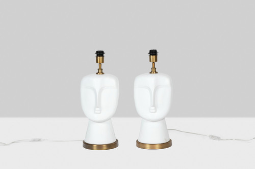 Pair of white and matte opaline lamps, 20th century