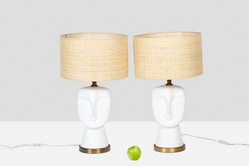 Pair of white and matte opaline lamps, 20th century