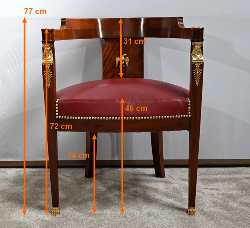 Light Mahogany Desk Armchair, Retour d'Égypte style - Mid-19th century