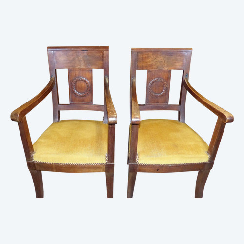 Pair of 19th century Empire armchairs in natural wood