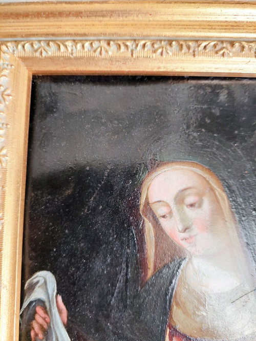 Painting Italian School The Virgin and Child Oil on Copper From the 18th Century