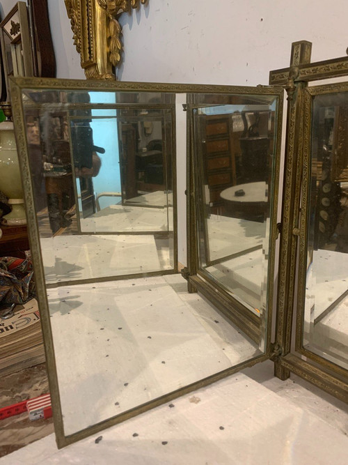 Triptych Mirror In Gilded Bronze XX Century