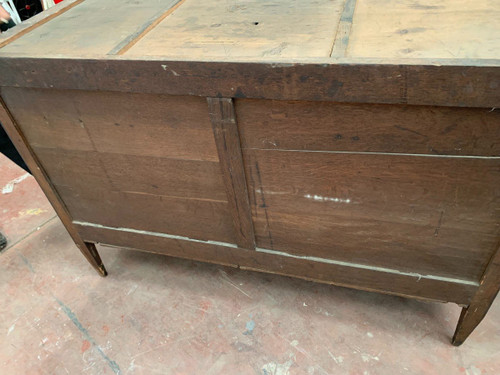 Louis XVI Style Commode In Mahogany Veined Gray Marble Top XIX Century