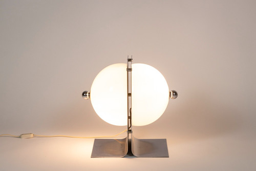 Table lamp in polished and opaline metal, 1970s