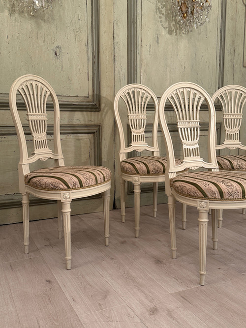 4 Stühle aus lackiertem Holz mit Lyra-Rückenlehne im Louis-XVI-Stil