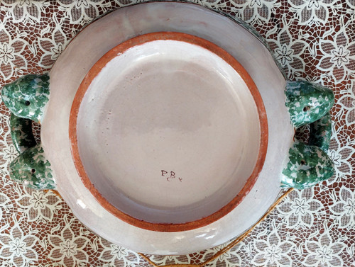 Earthenware dish with handles signed Malicorne Pouplard Beatrix