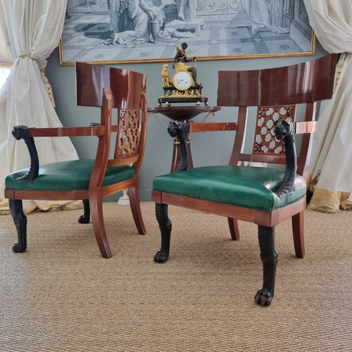 Jacob Frères, pair of Consulate period cabinet armchairs.