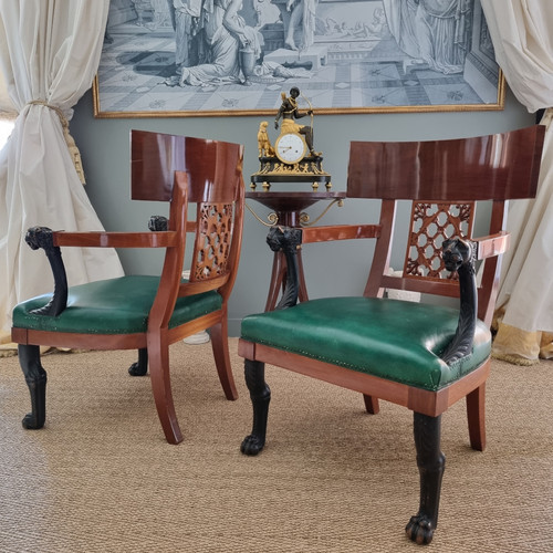 Jacob Frères, pair of Consulate period cabinet armchairs.